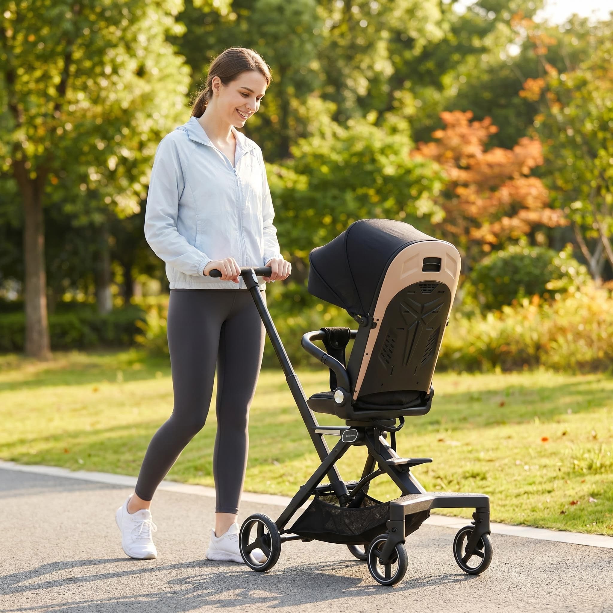 YOUBEI Compact Black Jogging Stroller - Lightweight Pushchair For Kids 0-3 Years Daily Neighborhood Trips Z-4