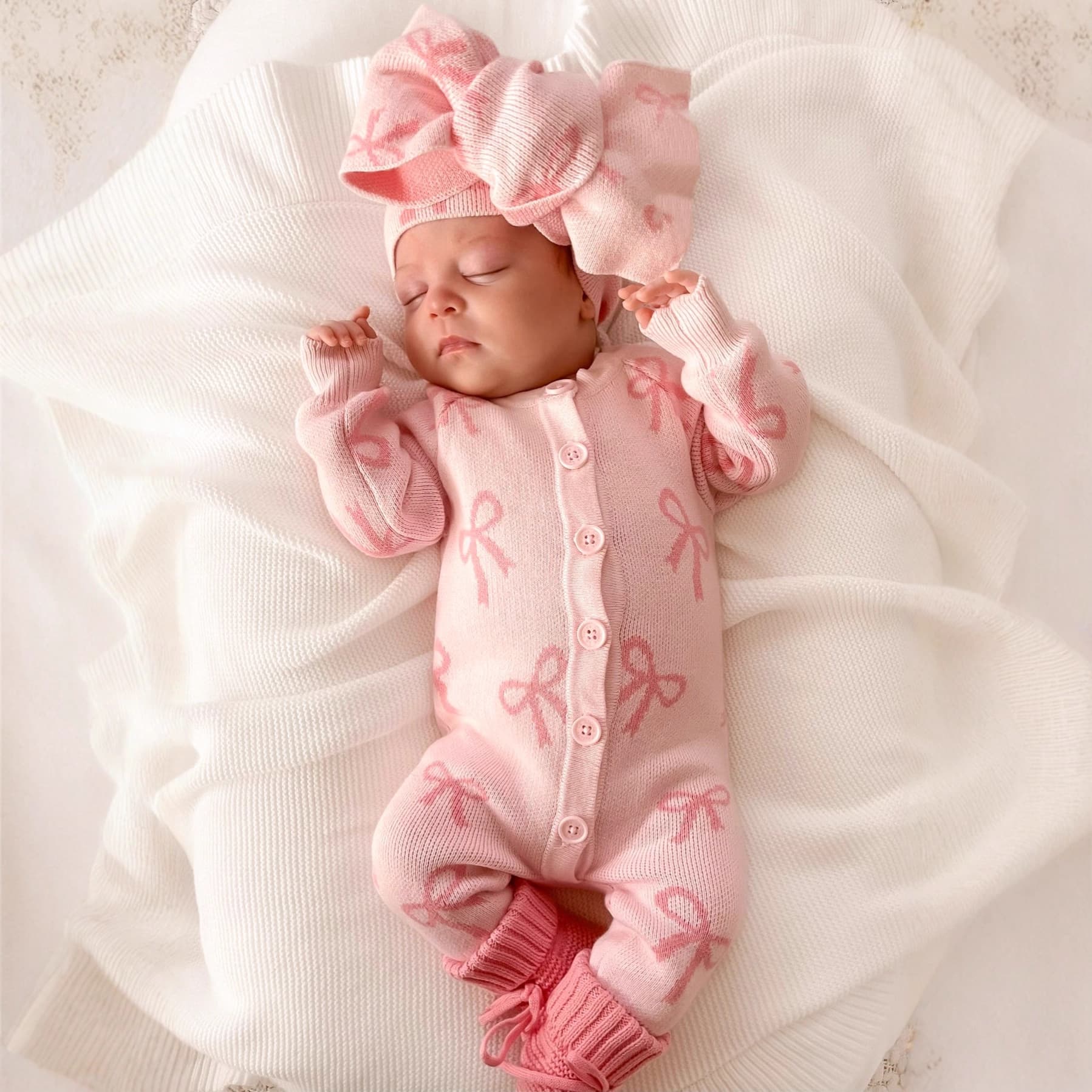 Baby Sweater Romper With Bow Knit Top